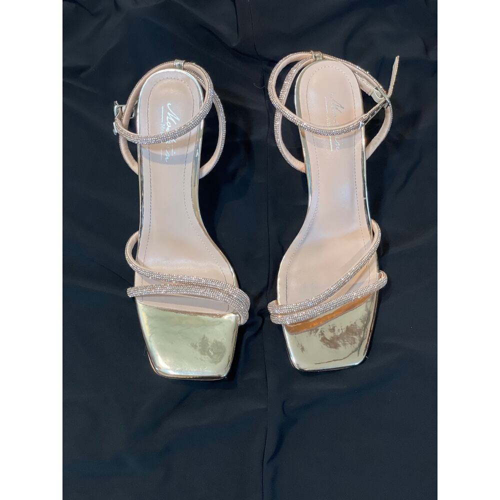 Mostrim Size 38.5 Strappy Rhinestone Sandal Heels w/ Buckle Ankle Straps, US 8.5